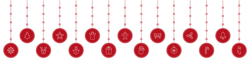 christmas icon red bauble hanging white background