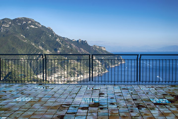 Iron fence with landscape amalfi coast