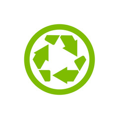Recycle symbol or sign of conservation green icon isolated on white background. Vector symbol on the packaging.