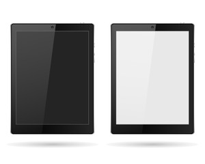 tablet with buttons black and white, realistic camera on a light background with shadow, stylish vector illustration