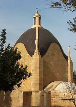 Dominus Flevit Roman Catholic church in the shape of teardrop on Mount of Olives, Jerusalem, Israel.