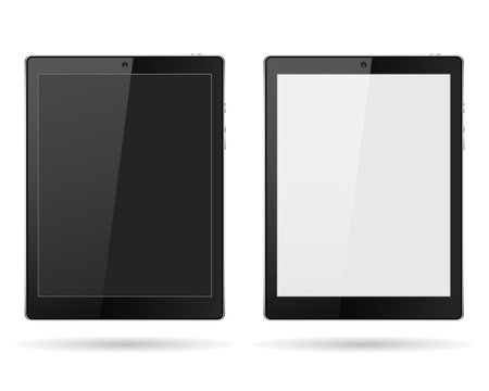 tablet with buttons black and white, realistic camera on a light background with shadow, stylish vector illustration