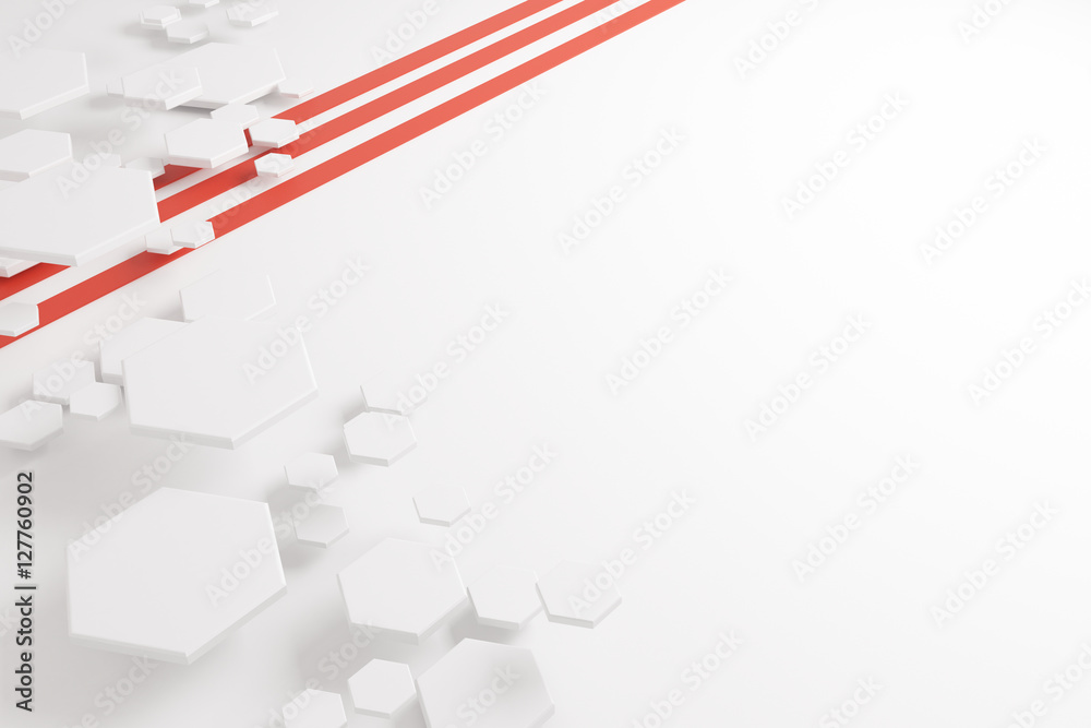 Poster White honeycomb pattern and red lines