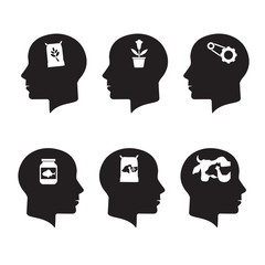 Thinking Heads with food and technology Icons