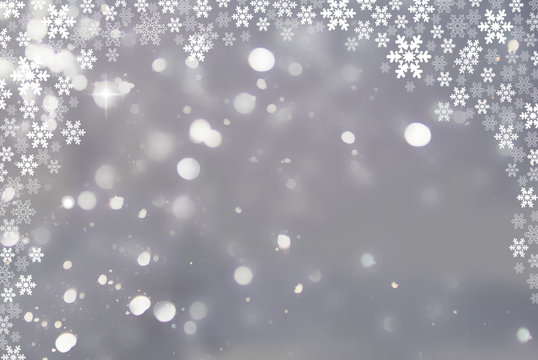 
    Abstract snowflake Christmas winter background. Falling snow on light background 