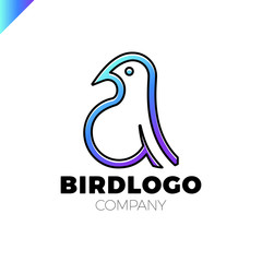 Line art bird logo design template