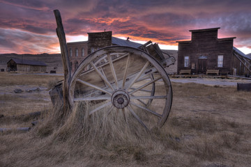 Old Wagon and Sunset, Ghost Town of Bodie