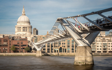 St. Paul's cathedral and The Millennium Bridge over the River Thames, London