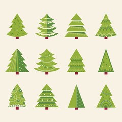 Christmas tree set with decoration. happy new year.