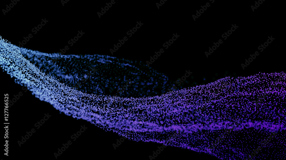 Poster abstract 3d rendering of chaotic particles. flying spheres in empty space. futuristic background wit