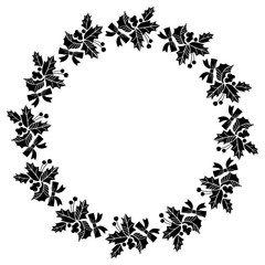 Round frame with holly berries silhouettes. Copy space. Vector clip art.