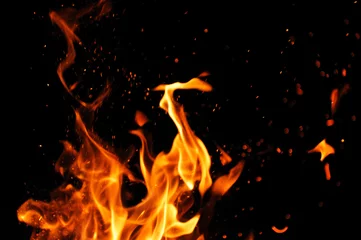 Papier Peint photo autocollant Flamme flamme de feu brûlant sur fond noir
