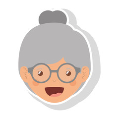 front face elderly woman with glasses and collected hair vector illustration