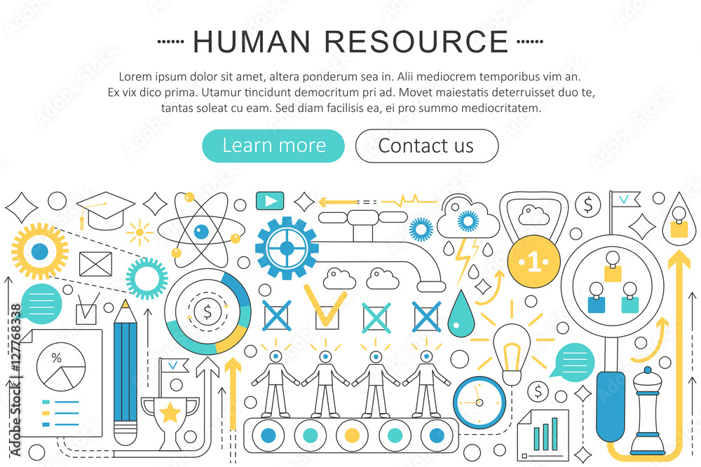 Poster Vector modern line flat design Human resource concept. Human resource icons Website Header, app design poster banner.
