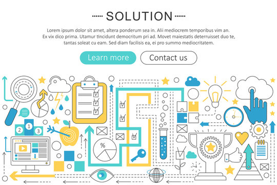 Vector modern line flat design Solution concept. Logic brain Solution icons Website Header, app design poster banner.