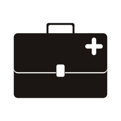 black silhouette with first aid kit vector illustration