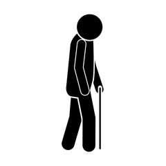 icon silhouette elderly man with walking stick vector illustration