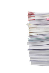 Stack of business papers isolated on white background