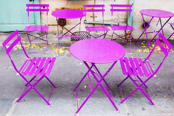 pink table and chairs in Paris