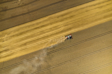 Combine working on the wheat field