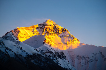 Sunset at Mount Everest. The highest peak in the world, Tibet.