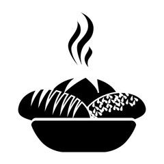 monochrome silhouette basket with hot bread vector illustration