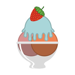 silhouette colorful with ice cream cup and strawberry vector illustration