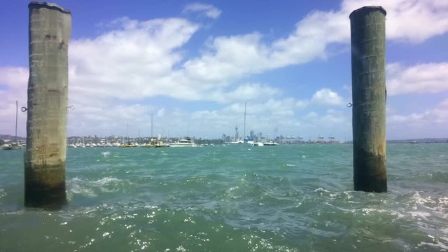 Time lapse of hige tided waves rise in Waitemata Harbour Auckland, New Zealand.