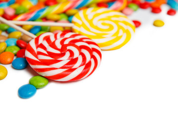 colorful candy isolated on white.  copy space