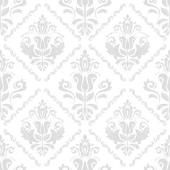 Damask vector classic light silver pattern. Seamless abstract background with repeating elements