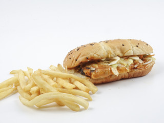 home mada burger and chips.
