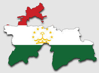 Map of Tajikistan, Filled with the National Flag 