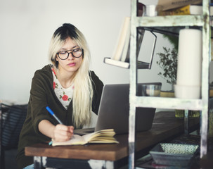 Asian Woman Laptop Social Networking Studying Learning Concept