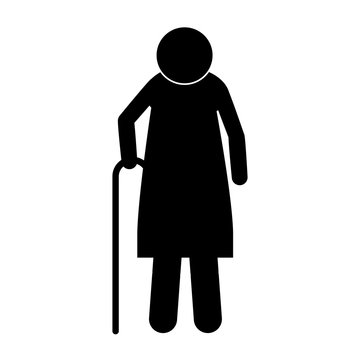recommend clip art: icon silhouette elderly woman with walking stick vector illustration