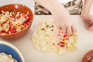 preparation of homemade shwarma or doner kebab