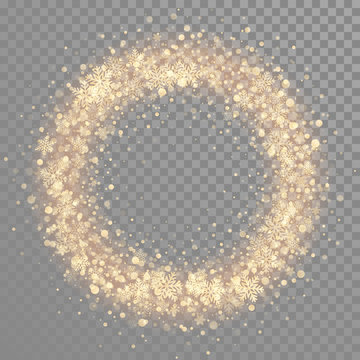 Golden shiny glitter snowflakes in round shape wreath