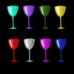 colored glasses set on a black background
