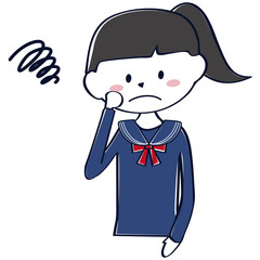 セーラー服の学生　女子　上半身　困る