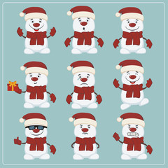 
Vector set of cheerful christmas snowman. Collection of christmas snowmen in cartoon style. 