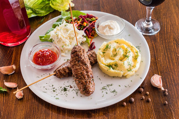 kebab with mashed potatoes