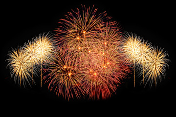 Colorful fireworks on the black sky background.