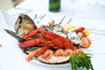 Seafood Lobster dinner on table