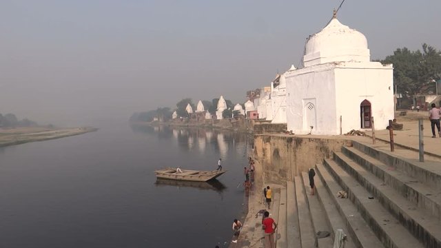 Years old Hindu temples on the bank of holy yamuna river in Bateshwar, Uttar Pradesh, India.