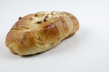 sweet bread with raisin isolated on whie