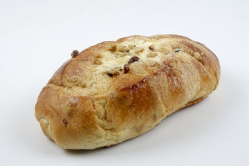 sweet bread with raisin isolated on whie