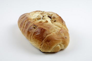 sweet bread with raisin isolated on whie