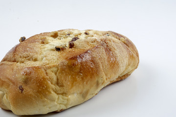 sweet bread with raisin isolated on whie