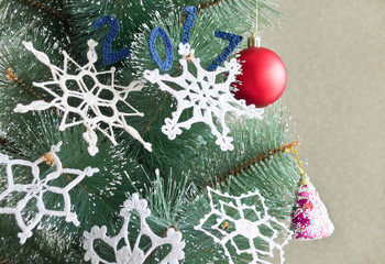 crocheted snowflakes on the tree