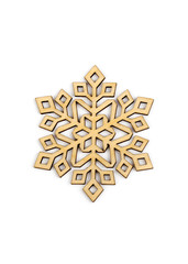 Winter,Christmas, New Year wooden decoration - snowflake, star. Isolated on white background. Top view. Closeup.
