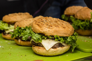 Closeup of home made burgers